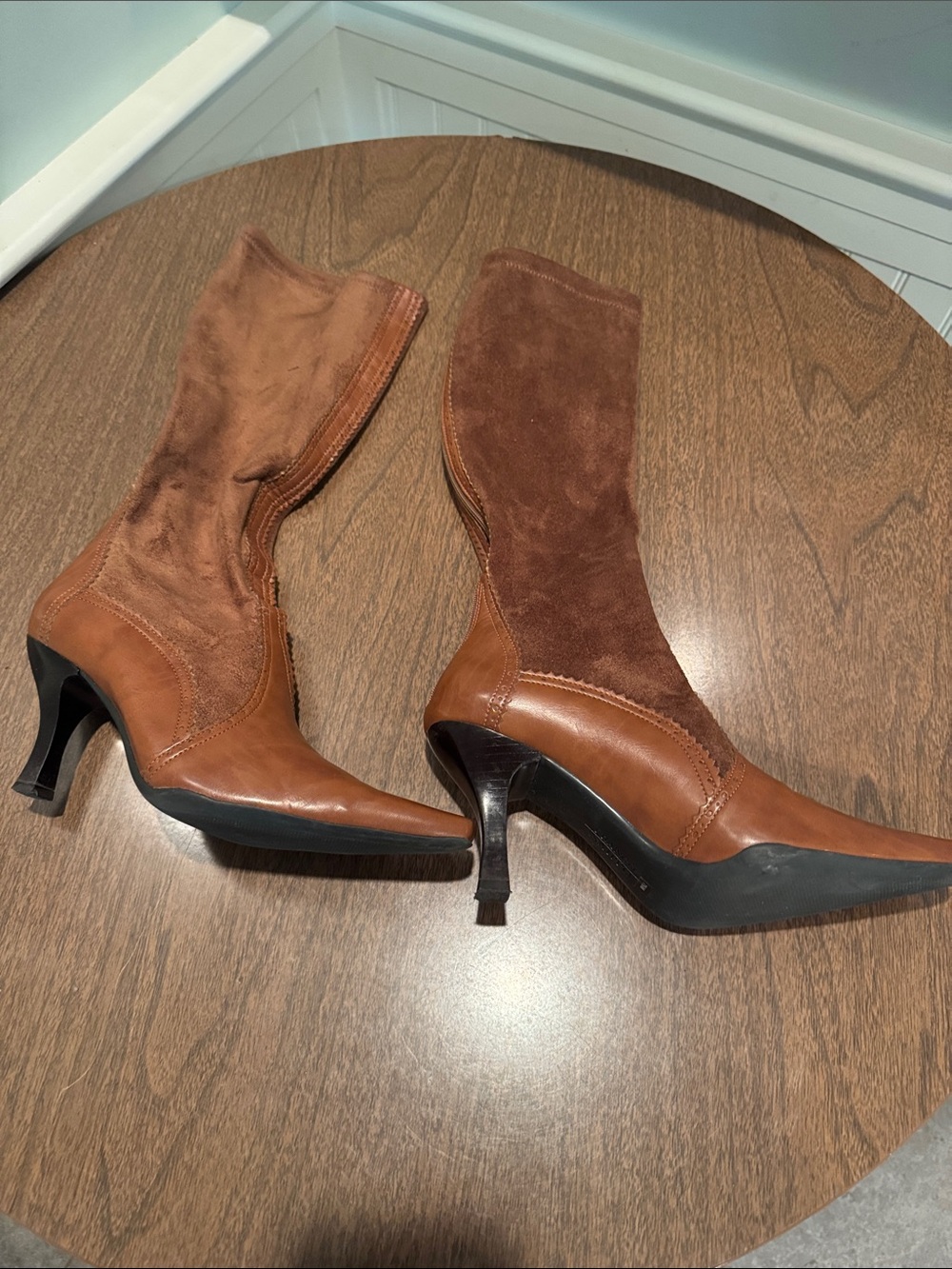 Franco Sarto Brown Suede & Leather Mid-Calf Heel Boots - Women's
